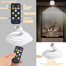 HOFUY Wireless LED Spotlight Indoor with Remote Up Lights Indoor, 2 Pack Battery Powered Picture Lights, Rechargeable Spot Lights with 3CTT, Dimmable Timer Art Lights Accent Uplighting for Plant Wall