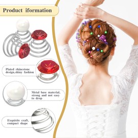 Rhinestone Spiral Hair Pins, BENBO 72PCS Colorful Shiny Crystal Twist Hair Pin Silver Coil Twisters Swirl Hair Clips Wedding Pearl Spiral Pins Jewelry Clip for Women Bridal Prom Party