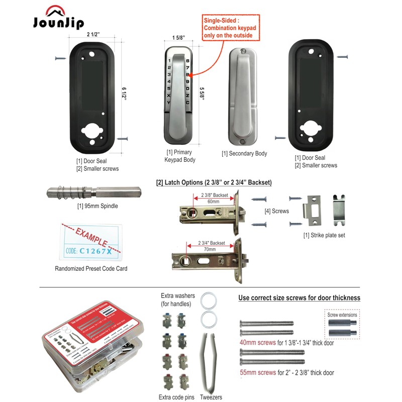 JOUNJIP Single Sided Keyless Entry Door Lock [Square Spindle] -
