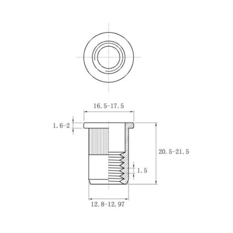 Flat Head Rivet Nuts (Stainless Steel, M10-100 Pieces)