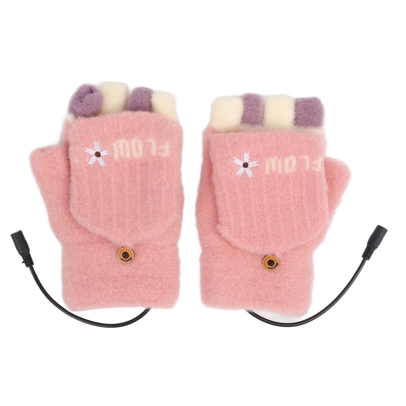 USB Heating Winter Gloves Cotton Knit Washable Women USB Fingerless