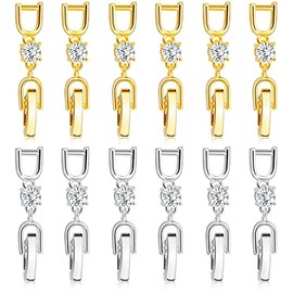 12 Pcs Bracelet Extender Clasp Fold Over Necklace Extenders Bracelet Extension Crystal Rhinestone Extender Plated Extension Clasps for Bracelet Making Necklace Anklets (Gold, Silver)