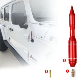 ROOCKHITCB Antena de aluminio compatible con Jeep Wrangler JK/JL 2007-2023, compatible con Jeep Gladiator JT 2019-2023 y Toyota Tundra 2014-2021, accesorios de montaje de repuesto de antena, rojo