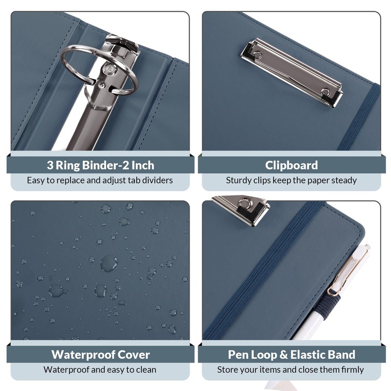 SKYDUE 3 Ring Binder with Clipboard, 2 Inch Heavy Duty