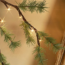 BAOLITVINE Lighted Pine Garland 6FT 48 Warm White LED Lights, Christmas Garland with Lights Battery Operated with Timer for Indoor Outdoor Home Fireplace Xmas Decorations