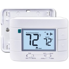 Aowel 2 Heat/ 1 Cool Non-Programmable Thermostat for Home Heat Pump System and Conventional Single-Stage System, with Room Temperature & Humidity Monitor (White Backlit Screen)