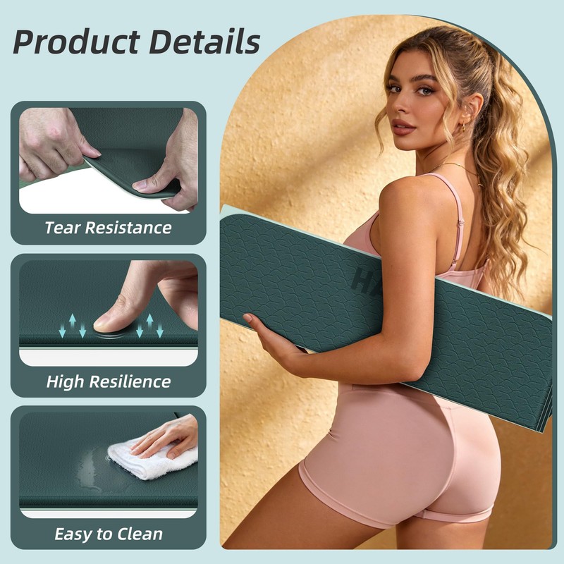 HAHE Foldable Yoga Exercise Mat, 74"Lx32"Wx1/3"Thick, TPE Workout Mat