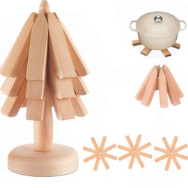 Wooden Trivets for Hot Plate,3pcs Tree Trivets, Wooden placemat Coaster, Tree Design hot Pot mat, Heat Resistant Folding mat for teapot, pan, Bowl (Light Wooden)