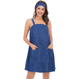 Verve Jelly Wraps for Women Spa Shower Women Wraps Adjustable Robe Spa Body Wrap with Pocket Blue Medium