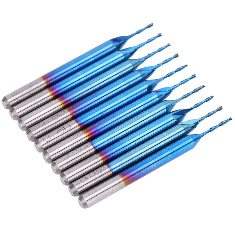 10Pcs 2‑Flute Router Bit Blue Coated Spiral Ball End Mill