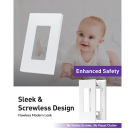 VCELINK Screwless Wall Plate Cover (UL Listed), 1-Gang Screwless Outlet Covers, 4.58" × 2.78" Decorator Wall Plate, White 10 Pack