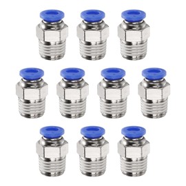 HARFINGTON Push to Connect Fitting 6mm Tube OD x 1/4" NPT Thread Male Straight Quick Connector Copper Air Line Hose Fittings for Industry Air System PC6-N02, Blue