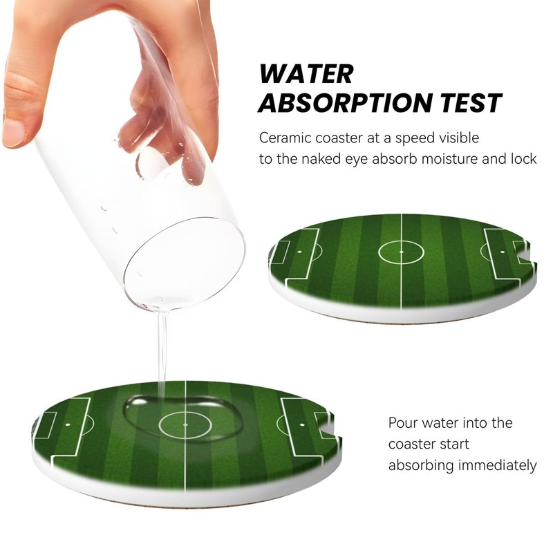 Green Soccer Field Football Car Coasters for Cup Holder, 2
