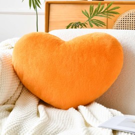 XVTRU Soft Heart Shaped Pillows, Cute Orange Heart Decorative Pillow, 12.9"x9.8" Heart Plush Cushion, Faux Rabbit Fur Room Decor Throw Pillow for Couch Bed Women Valentine's Day Xmas Gift