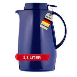 Helios Servitherm Thermoskanne Dunkelblau 0,6L – 6h Heiß - Hält Getränke heiß & kalt – Einhandbedienung - Robustes Design für Kaffee & Tee