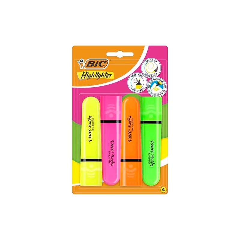 Bic Marking Flat Hyghghter Set of 4 Blister Bright Colours