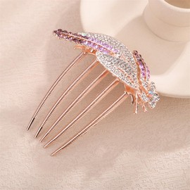 Aimimier Bridal Crystal Hair Comb for Women Leaf Hair Side Comb Rhinestone Inlaid Long Teeth Hair Piece Prom Wedding Hair Accessories (Purple)