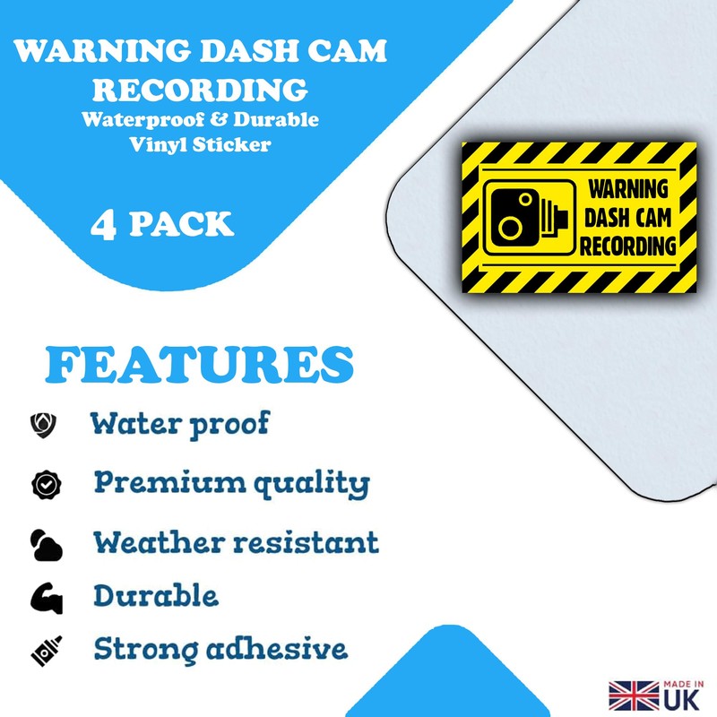 4 Pack - Warning Dash Cam Recording Stickers - Car