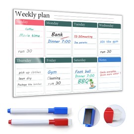 Skaaisont Magnetic Fridge Planner, Reusable A3 Weekly Planner Whiteboard with 2 Dry Erase Markers Reminder Notice Board for Adults and Children