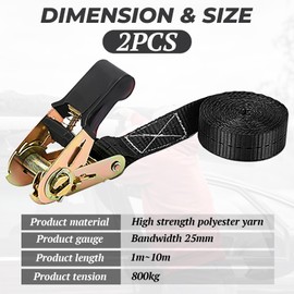 Colorich Pack of 2 Tie Down Straps Black 4 m, Robust 800 kg Tie Down Straps with Ratchet 2.5 cm x 4 m, Adjustable Lashing Straps with Clamping Lock for Transport, Cargo, Luggage, Camping