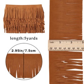 GORGECRAFT 5 Yard 7.5 cm Double-Sided Fringe Tassel Trim Made of PU Leather Brown Faux Leather Dance Skirt Tassel Sewing Wrap Cover for DIY Sewing Crafts Garment Curtain Bags Shoe Decoration