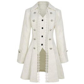Bvfjqup Women's Steampunk Thin Jacket Gothic Victorian Mid-Century Vintage Lace-Trimmed Jacket.(Z3007WH,3XL) White