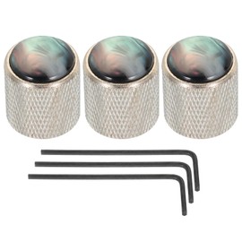 MECCANIXITY Guitar Bass Dome Knobs Black Shell Top 6mm Silver Metal Volume Tone Control for Electric Guitar Bass with Inner Hexagon Spanner Pack of 3