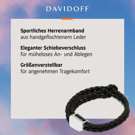 DAVIDOFF Home Run Men's Bracelet - Sporty Bracelet Made of Hand-Woven Leather - Leather Bracelet with Metal Element and Sliding Clasp, Leather