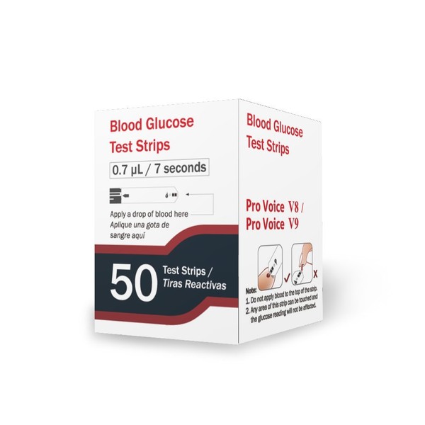 FORA Pro Voice V8 V9 Blood Glucose Test Strips for Precise Blood Sugar Measurement for Diabetes and Your Diabetic Diet - 50 Count
