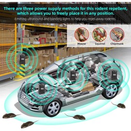 Jahy2Tech Under Hood Rodent Deterrent with Strobe Light & 3 Power Supply Methods, Professional Ultrasonic Mice Repellent Rat Squirrel Deterrent for Cars Trucks RV Engine Bay Warehouse Attic, 4 Pack