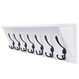Dseap Wall Mounted Coat Rack Shelf - 24” Heavy Duty Entryway Wall Shelf with 5 Tri Hooks - Solid Pine Wood - for Entryway, Mudroom, Kitchen, Bathroom