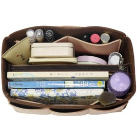 MISIXILE Felt Purse Organizer Insert Bag Organizer Handbag Tote Bag in Bag with zipper for Speedy Neverfull-beige and brown,M