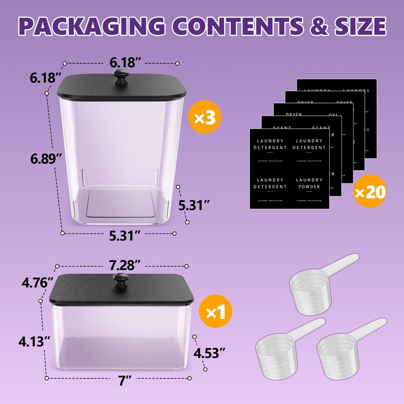 4 Pack Laundry Pods Container, Clear Laundry Room Organization Containers,Large