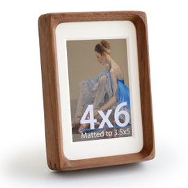 SoochART Walnut Wood Picture Frame,Picture 3.5x5 with Mat or 4x6 Without Mat,Standing Desk Photo Frame 4 by 6,Plexiglass,Tabletop or Wall Display