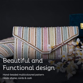 PRAYASA Handcrafted Multicolor Beaded Clutch Purse for Women – Small Party Shoulder Bag with Stitched Beaded Strap – Designer Evening Handbag for Weddings, Events & Gifting