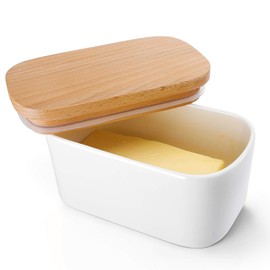 Sweese 303.103 Large Butter Dish - Airtight Butter Keeper Holds Up to 2 Sticks of Butter - Porcelain Container with Beech Wooden Lid, Navy