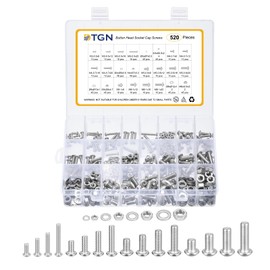 DTGN 520Pcs M3 M4 M5 M6 Button Head Socket Cap Screws - 304 Stainless Steel Bolt Nut Set Washer Assortment Kit - Good for Road Bicycle, Mountain Bike, Auto