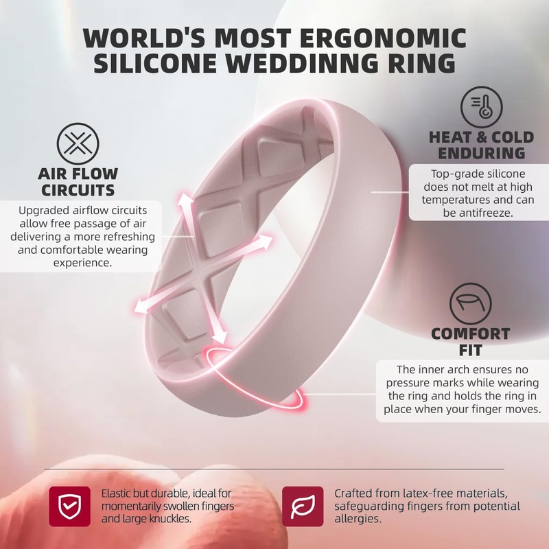 Egnaro Women's Silicone Anniversary Rings, Inner Arc Ergonomic Breathable Design