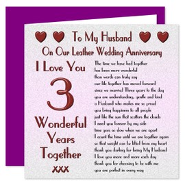 My Husband 3rd Wedding Anniversary Card - On Our Leather Anniversary - 3 Years - Sentimental Verse I Love You