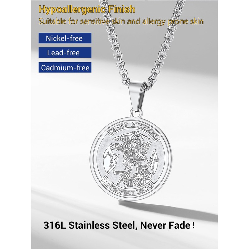 Stainless Steel Saint Michael Necklace Catholic Religious Jewelry Women Men
