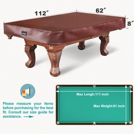 Shieldo Heavy Duty Leatherette Billiard Pool Table Cover,Waterproof&Tearproof Cover for Pool Table,7/8/9 Foot Fitted(8FT/Brown)