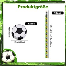 Goldge Children's Football Pencils, Pack of 12 Erasers for Children, Football Pencil Set, Pencil with Eraser, Pencil 2b for School, Stationery, Children's Birthday, Party Favours