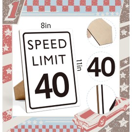 Race Car Birthday Decor, Speed Limit Sign, Fast Forty, 40th Birthday Decorations, 8×11 Wooden Play Sign with Stand, Let's Go Racing Party Supplies for Men Race Fans