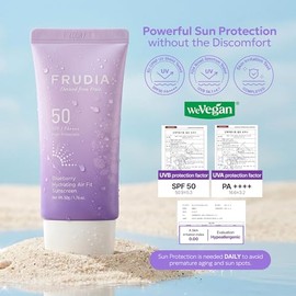 FRUDIA Blueberry - Protector solar hidratante Air Fit SPF 50 PA++++, 1.76 onzas | Protector solar coreano no comedogénico, ultra ligero de amplio espe