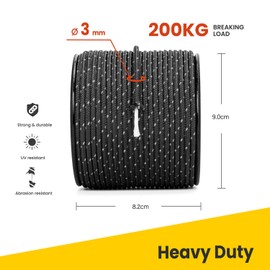 BROTREE Tent Guy Rope 3mm 50m Reflective Guy Line Heavy Duty Guide Rope with 10Pcs Aluminum Tensioners for Tent Gazebo Awning Camping (Black)