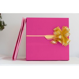 Set of 4 Nested Square Paperboard Boxes (6.25", 7.25", 8.25", 9.25") with Matching Lids, Tissue Paper Sheets and Pull Bows (Hot Pink)