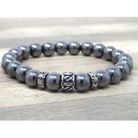 Men's Black Stainless Steel Intertwined Pattern Bracelet with Hematite Beads
