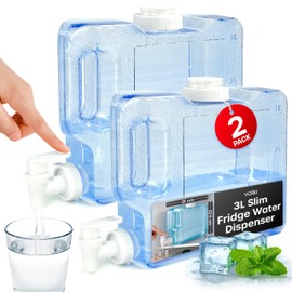 Slim Fridge Water Dispenser - 2 Pack 3L with Tap for Cold Drinks - Reusable for Travel, Camping, Picnic and Outdoor Events
