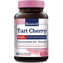 Bonawell Tart Cherry Capsules 60:1 Extract, 30000mg Strength, Made from Montmorency Tart Cherries, Powerful Uric Acid Cleanse, 2 Month Supply, 60 Capsules