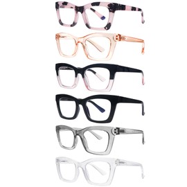 SIGVAN 6 Packs Reading Glasses Oprah Style Reading Glasses with Spring Hinge Square Computer Readers for Women (6 Mix-9, 1.25, multiplier_x)